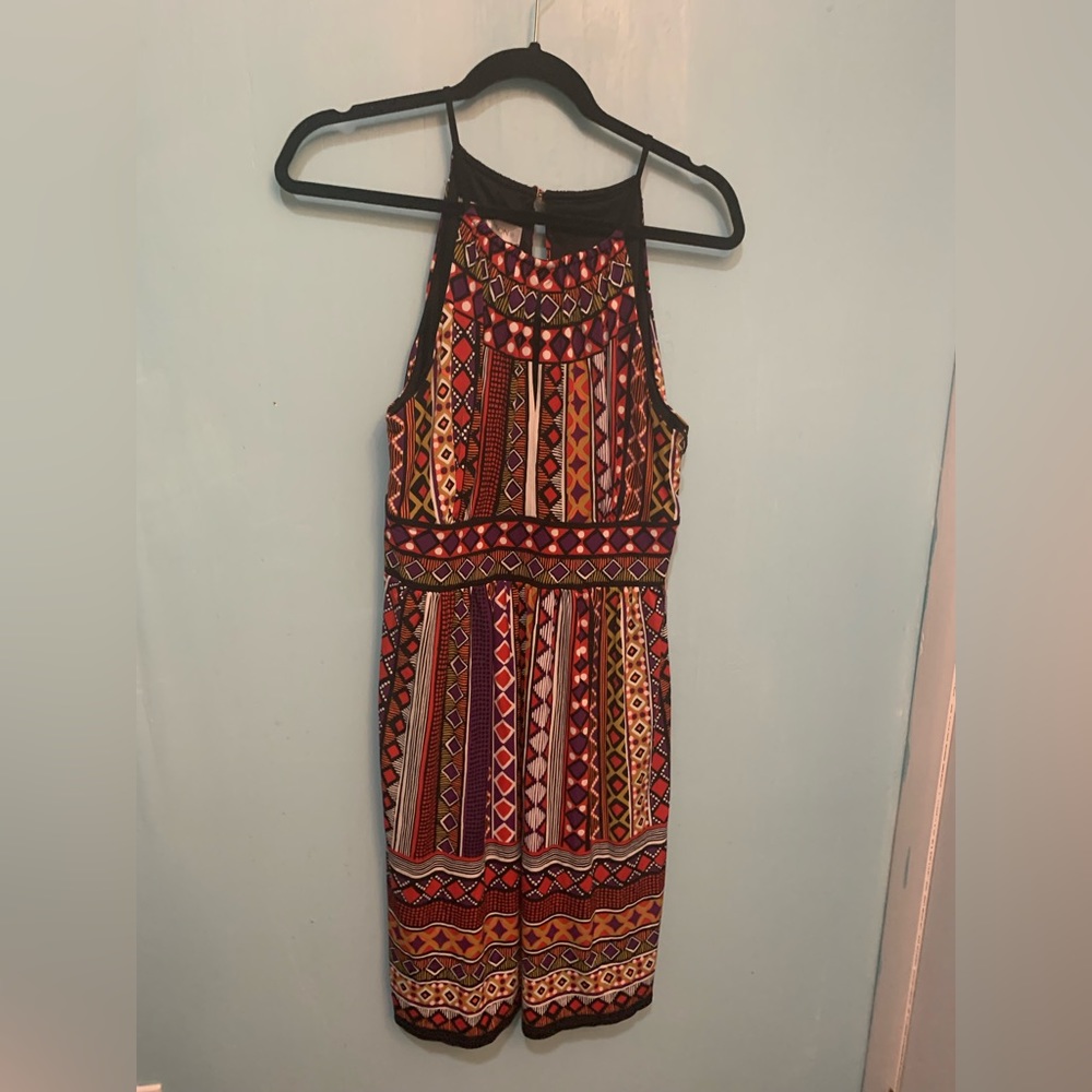 Maggy London BOHO 10 Tribal Print Sleeveless Mock Neckline Stretchy Midi Dress